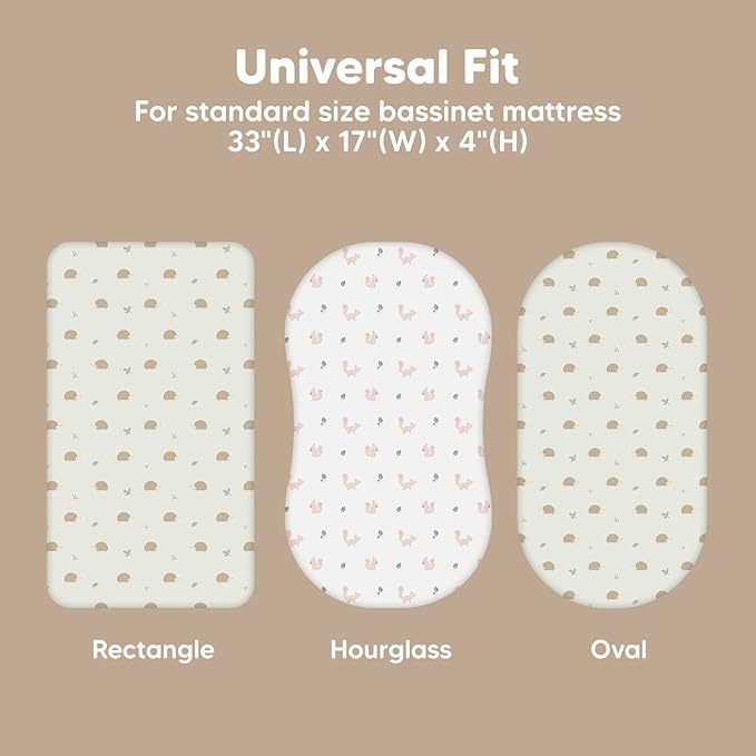 2-Pack Baby Bassinet Sheets Girl,Boy-Viscose Derived from Bamboo Fitted Bassinet Sheets Compatible with Halo Bassinest Swivel Sleeper,Baby Delight,Graco Bedside Bassinet Mattress Sheet(Nibbles/Bruce)