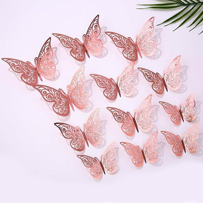 72Pcs 3D Butterfly Wall Decor 3 Sizes 3 Styles, Butterfly Decorations Party Birthday Cake Decoration, Removable Butterfly Wall Stickers for Kids Nursery Wedding Bedroom Room Decor(Rose Gold)