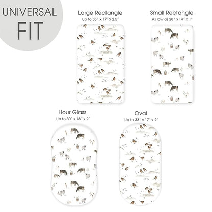 GRSSDER Stretchy Ultra Soft Bassinet Mattress Sheets 2 Pack, Universal Fitted for Baby Cradle Moses Basket Oval Rectangle Standard Pad Safe and Snug, Cute Animal Print Bassinet Sheet for Boys