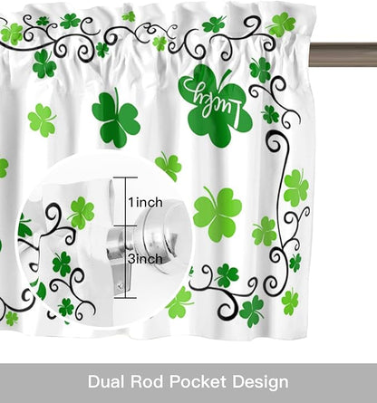 St. Patrick's Day Valances Kitchen Curtains for Windows,Shamrock Irish Clover Rod Pocket Valances Seasonal Spring Holiday Decoration Short Curtains For Bedroom/ Living Room,54" X 18" -1 Panel