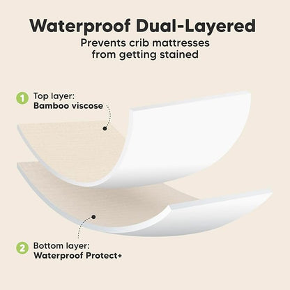2-Pack Waterproof Crib Sheets for Boys, Girls - Viscose Derived from Bamboo Crib Sheets Neutral, Crib Mattress Protector Sheet, Soft Toddler Bed Sheets, Fitted Baby Crib Sheets Girl, Boy (Cameo)