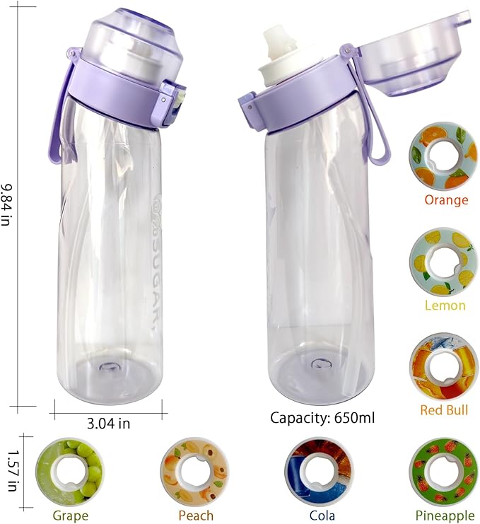 Air Water Bottle,650ML Scent Water Cup with 7 Flavour Pods,Leak Proof Sports Water Cup with Straw Suitable for Outdoor Sports,Gifts From Friends, Birthday Gifts (Purple)