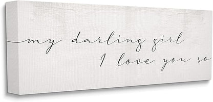 Stupell Industries Darling Girl I Love You So Sentiment Soft Typography, Designed by Daphne Polselli Canvas Wall Art, 13 x 30, Off- White