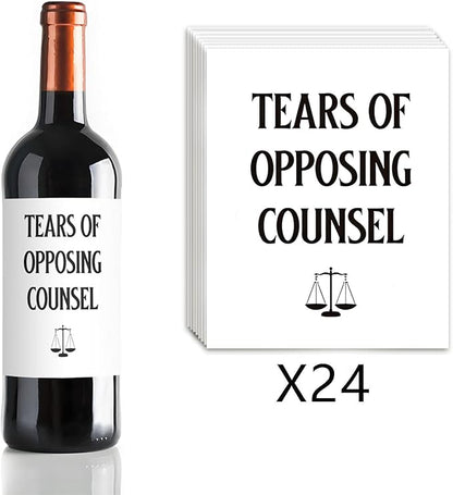 24Pcs Lawyer Graduation Wine Labels Lawyer Appreciation Gifts Wine Bottle Stickers Tears of Opposing Counsel Wine Labels for Bottles Gifts for Women Men