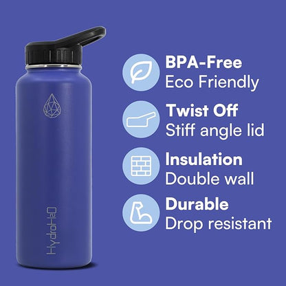 37 oz Insulated Water Bottles with Twist Cap, Stainless Steel Water Bottle, Leak Proof Metal Water Bottle, Resuable Thermos BPA Free Flask, Purple