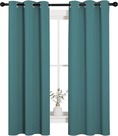 NICETOWN Kitchen Curtain Panels Blackout Draperies, Thermal Insulated Solid Grommet Blackout Curtains/Drapes (Sea Teal, One Pair, 34 by 63-Inch)