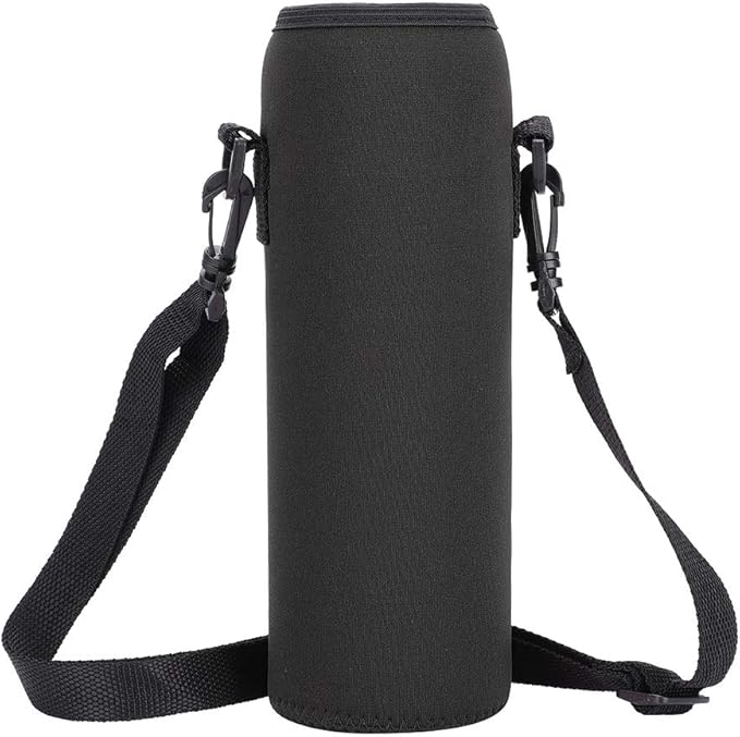 Water Bottle Holder, Water Bottle Sling Bag, Water Bottle Sleeve with Detachable Strap and Built-in Buckle, Slightly Elastic Opening can Prevent Bottle from Falling Out(Black)