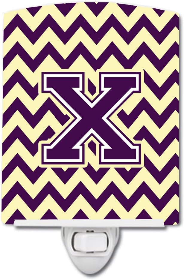 Caroline's Treasures CJ1058-XCNL Letter X Chevron Purple and Gold Ceramic Night Light Compact, UL-Certified, Ideal for Bedroom, Bathroom, Nursery, Hallway, Kitchen, 6x4x3, Multicolor