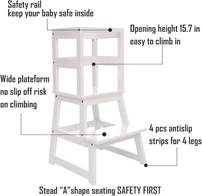 Kitchen Step Stool with Safety Rail and Anti-Slip Mats, Kids Step Stool Toddler Kitchen Stool for Children 18 Months and up