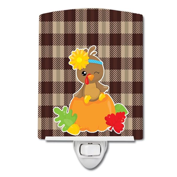 Caroline's Treasures BB7113CNL Thanksgiving Baby Turkey Ceramic Night Light Compact, UL-Certified, Ideal for Bedroom, Bathroom, Nursery, Hallway, Kitchen, 6x4x3, Multicolor