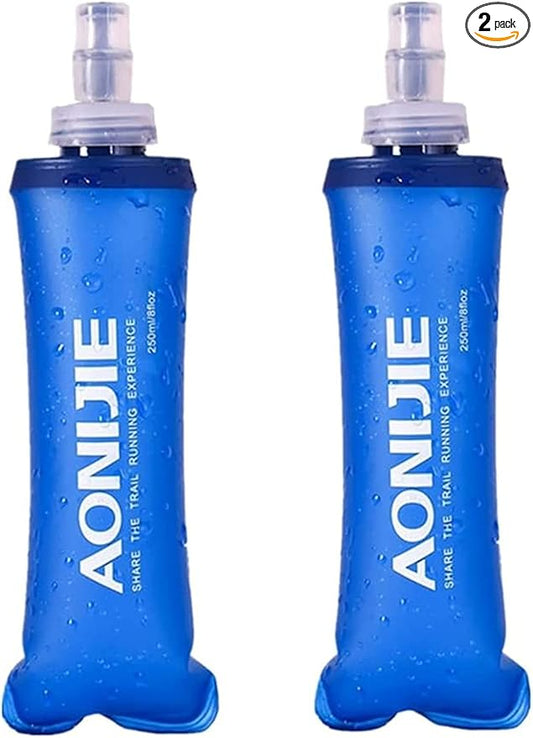 AONIJIE 2Pack of Soft Soft Folding Hydration Bottle Water Collapsible Flask BPA-Free Bottles (250ml without straws), SD52-500