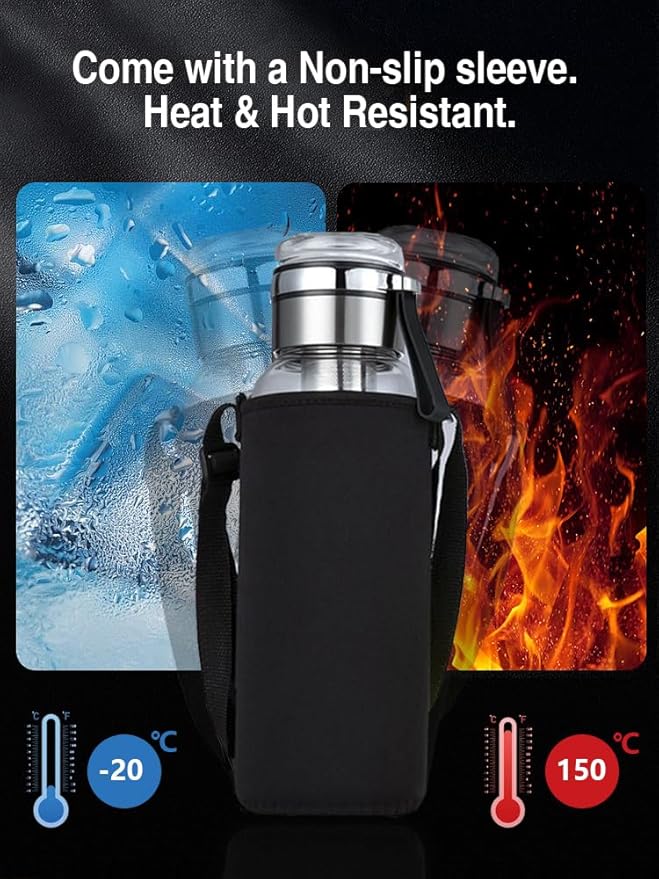 32OZ Borosilicate Glass Infuser Water Bottle,Glass Tea Tumbler with Strainer and Anti-slip Sleeve, Sport Water Bottles for Gym Hiking Camping