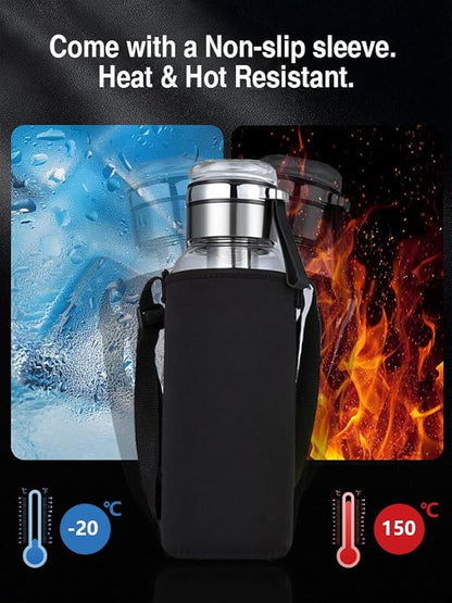 32OZ Borosilicate Glass Infuser Water Bottle,Glass Tea Tumbler with Strainer and Anti-slip Sleeve, Sport Water Bottles for Gym Hiking Camping