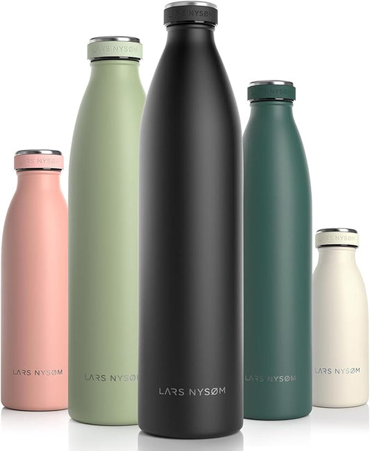 LARS NYSØM Stainless Steel Insulated XL Water Bottle 12oz 17oz 25oz 34oz 51oz | BPA-free Insulated Thermo Flask for Hot and Cold Beverages | Leakproof Large Drinking Bottle (Onyx Black, 51oz)