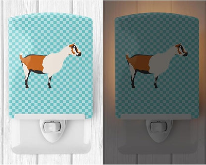 Caroline's Treasures BB8054CNL Alpine Goat Blue Check Ceramic Night Light Compact, UL-Certified, Ideal for Bedroom, Bathroom, Nursery, Hallway, Kitchen, 6x4x3, Multicolor