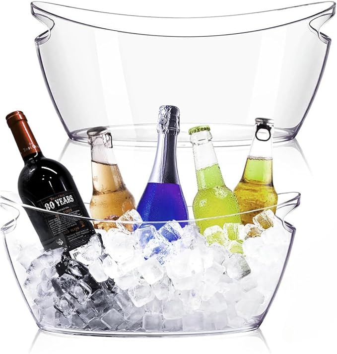 Acrylic Ice Bucket for Parties – Champagne Bucket 5.5 Liter Large Plastic Ice Bucket for Cocktail Bar – Clear Ice Tub for Drinks | 02 PCS Champagne Beverage Ice Bowls