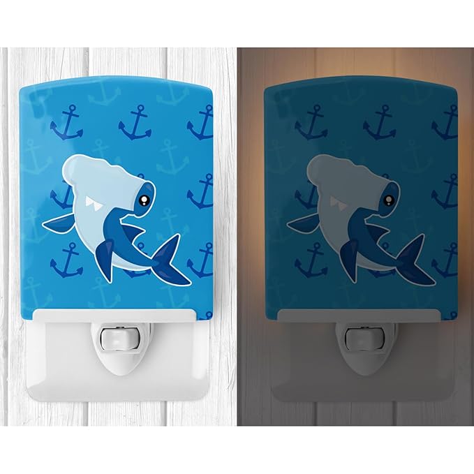 Caroline's Treasures BB6941CNL Hammerhead Shark on Anchors Ceramic Night Light Compact, UL-Certified, Ideal for Bedroom, Bathroom, Nursery, Hallway, Kitchen, 6x4x3, Multicolor