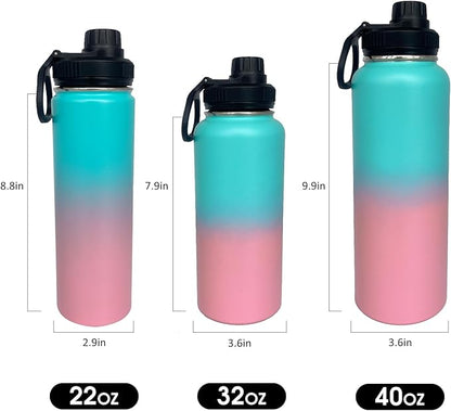 4pack 22 oz Insulated Water Bottle With Straw, Stainless Steel Sports Water Cup Flask with 2 Lids, Wide Mouth Travel Thermal Mug,Pink gradient