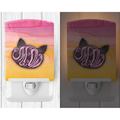 Caroline's Treasures BB7358CNL Cat Face Meow Watercolor Ceramic Night Light Compact, UL-Certified, Ideal for Bedroom, Bathroom, Nursery, Hallway, Kitchen, 6x4x3, Multicolor