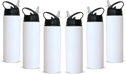 Aluminum 20oz White Sublimation Lightweight Water Bottle Blank, with Foldable Straw Lid and Handle, High-Grade Coating, Personalized Reinforced Packaging (6 Pack)