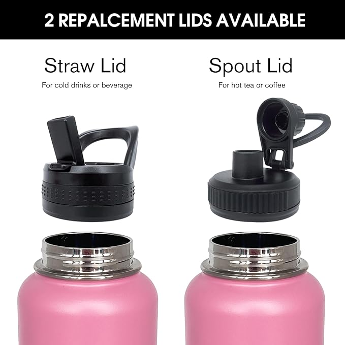 4pack 40 oz Insulated Water Bottle With Straw, Stainless Steel Sports Water Cup Flask with 2 Lids, Wide Mouth Travel Thermal Mug,Pink