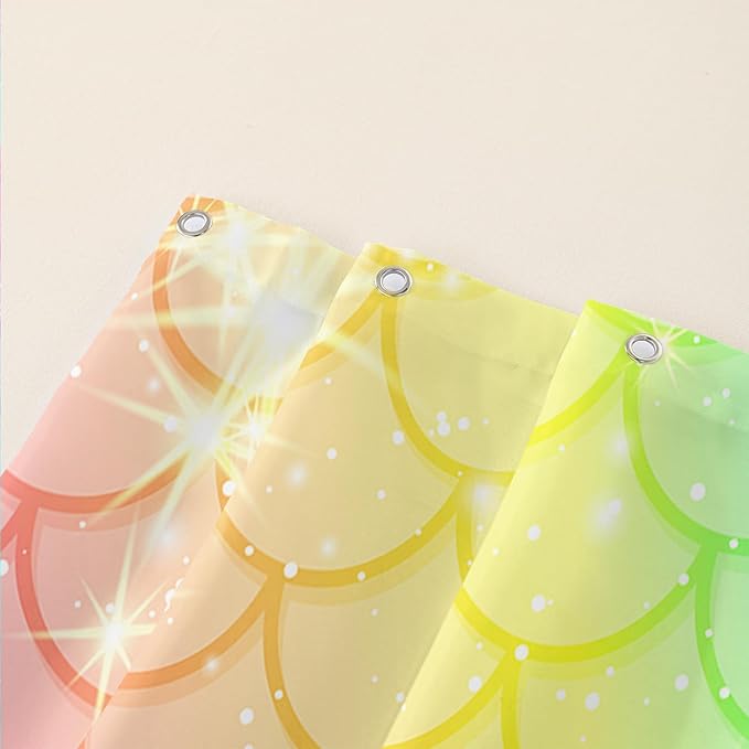 AILONEN Mermaid Scale Shower Curtain,Rainbow Mermaid Scale Bath Curtain Gifts for Girls,Polyester Waterproof for Bathroom with 12 Plastic Hooks 72" W*96" H