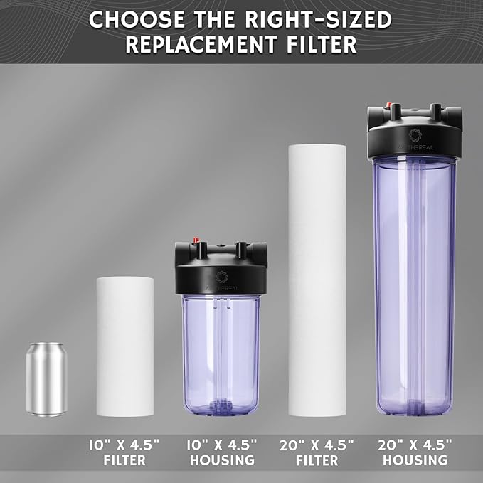 Airthereal 10" x 4.5" Whole House PP Sediment Water Filter, 5 Micron 10-inch Water Filter Replacement Cartridge for City and Well Water, 4-Pack