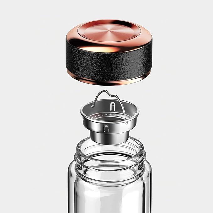 Tea Infuser Bottle - BPA Free Double Wall Glass Travel Tea Mug With Stainless Steel Filter - Leakproof Tea Tumbler with Strainer for Loose Leaf Tea and Fruit Water 17 oz Lily