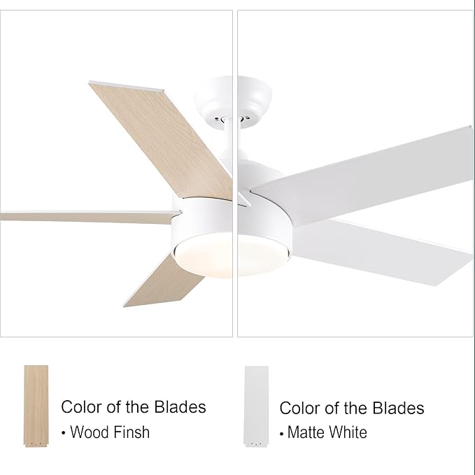 44 inch White Ceiling Fan with Lights and Remote Control, Dimmable Ceiling Fans with Lights,3-Color, Quiet Reversible 6-Speed, Wood Modern Ceiling Fan for Bedroom, Living Room, Dining Room