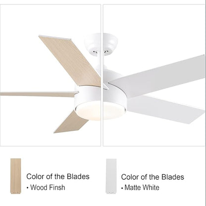 44 inch White Ceiling Fan with Lights and Remote Control, Dimmable Ceiling Fans with Lights,3-Color, Quiet Reversible 6-Speed, Wood Modern Ceiling Fan for Bedroom, Living Room, Dining Room