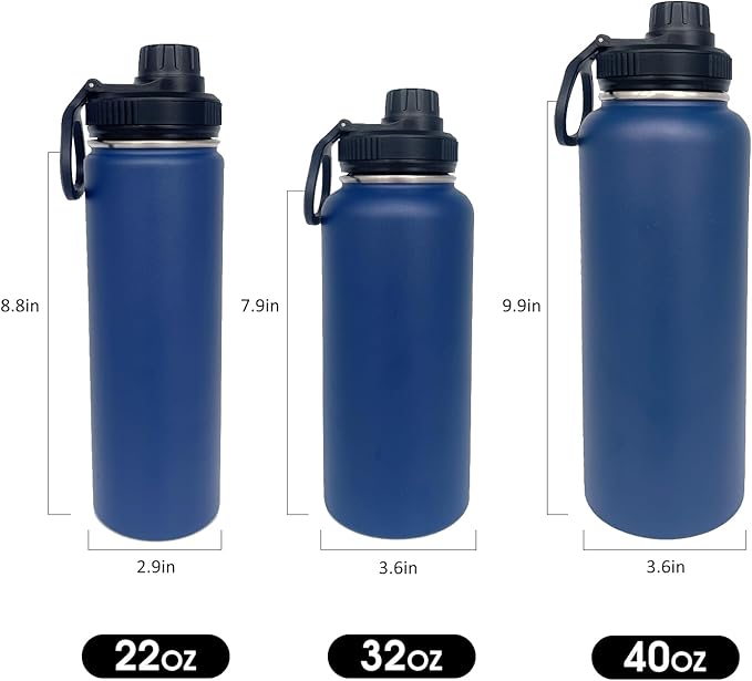 4pack 40 oz Insulated Water Bottle With Straw, Stainless Steel Sports Water Cup Flask with 2 Lids, Wide Mouth Travel Thermal Mug,Navy