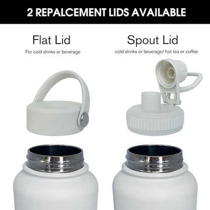 32oz Insulated Water Bottle ，Stainless Steel Sports Water Cup Flask with 2 Lids, Wide Mouth Travel Thermal Mug,Outdoor Sports Bottle（white）