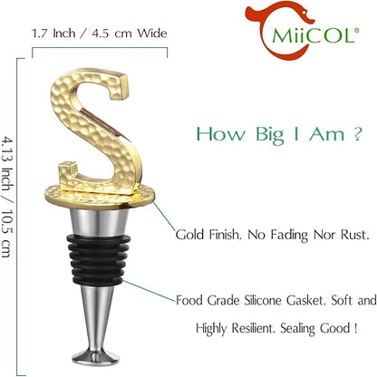 Miicol Wine Bottle Stopper, Prosecco Stopper, Gold Wine Stopper, Personalised Champagne Stopper, Initial Wine Stopper, Funny Prosecco Gift, Wine Lovers Gift, Kitchen Decor, Letter S