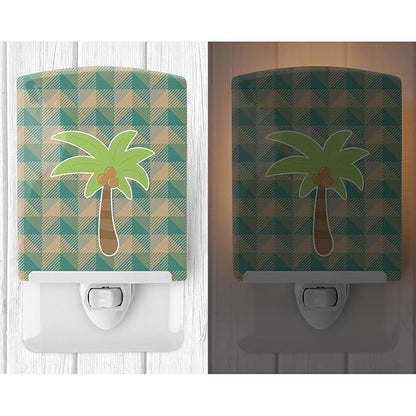 Caroline's Treasures BB7028CNL Palm Tree Ceramic Night Light Compact, UL-Certified, Ideal for Bedroom, Bathroom, Nursery, Hallway, Kitchen, 6x4x3, Multicolor