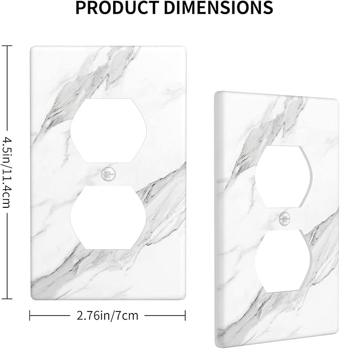 Marble Grey Wall Plate Decorative Light Switch Cover 1-Gang Single Duplex Outlet Faceplate for Kitchen Bathroom Bedroom Room Receptacle White