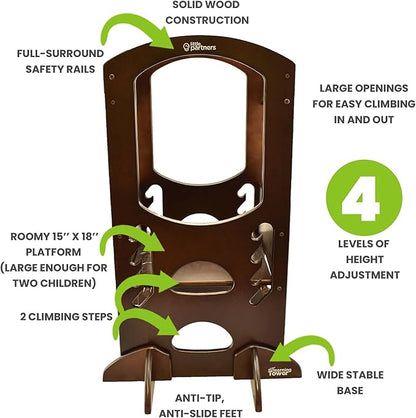 Little Partners® Kids Learning Tower® Toddler Tower, Adjustable Height Kitchen Step Stool for Toddlers, Encourages Learning, Independence and Engagement (Espresso)