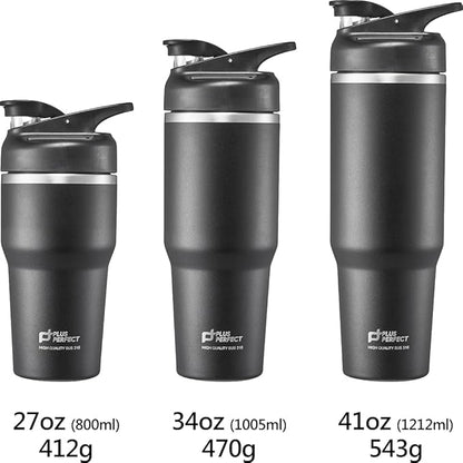 34 OZ 316 Stainless Steel Vacuum Insulated Travel Mug With Leak Proof Flip For Both Straw & Spout, Double Walled Seamless to Keep Hot And Cold, Black