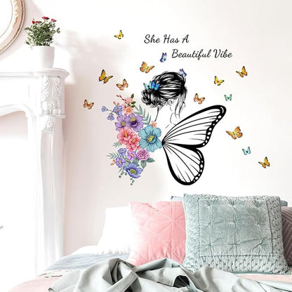 Butterfly Girl Wall Decals, Colorful Butterflies with Motivational Lettering Quotes Wall Stickers for Girls Baby Nursery Bedroom Playroom Vinyl Murals