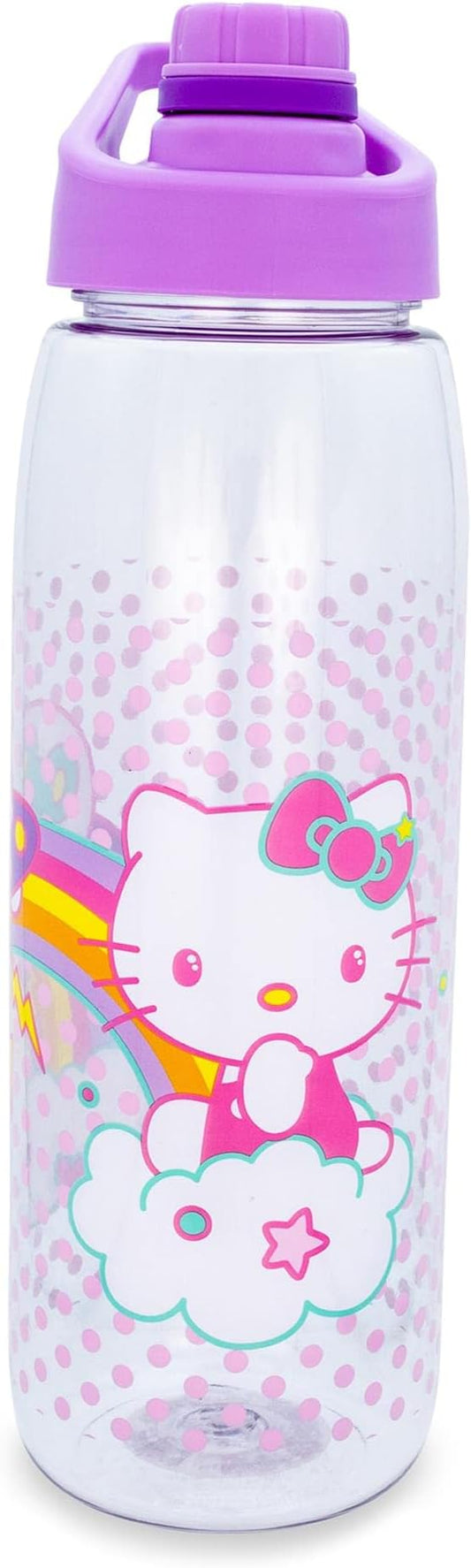 Silver Buffalo Sanrio Hello Kitty and Joey Mouse Rainbow Plastic Water Bottle With Screw-Top Lid | BPA-Free Plastic Sports Jug With Leakproof Lid | Holds 28 Ounces