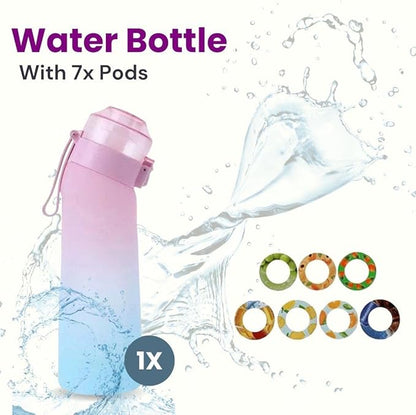 650ml Air Water Bottle with 7 Flavour Pods | BPA Free, Scented, 0 Sugar, 0 Calorie, Sports Water Bottles | Drinking Fruit Fragrance Cup for Fitness, Outdoor, Gym | Starter set (Pink Blue)