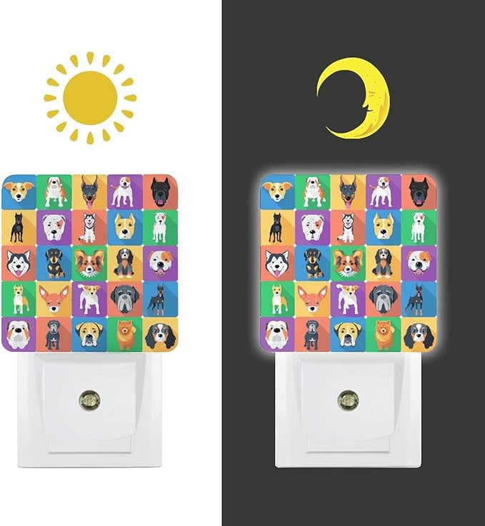 LED Night Lights Lamp with Dusk to Dawn Sensor, Dogs Icon Flat Design Night Lamp, Night Lights Plug Into Wall for Kids Room, Bedroom, Bathroom, Kitchen, Hallway