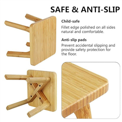 Kids Step Stool - Toddler Stool - Bamboo Wooden Stepping Foot Stools Adult Bedside Step Stool for Bed 350 Lbs Capacity Portable Small Stools to Sit on (Small Square)