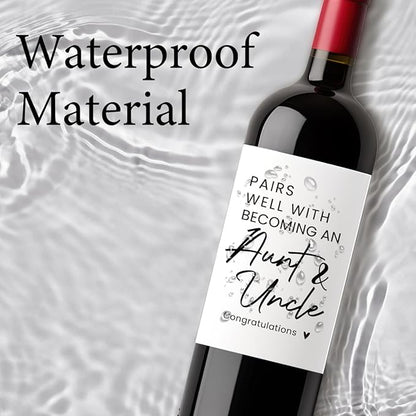8 Pcs Pregnancy Baby Announcement Wine Labels, Funny Pregnancy Baby Announcement Gifts for Aunt And Uncle Wine Bottle Stickers Labels, Pairs Well With Becoming An Aunt And Uncle Wine Labels