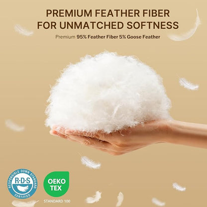 felo Feather Down Pillows King Size Set of 4, Goose Pillow for Sleeping, Luxury Hotel Collection Bed Pillow, Support Pillow for Side Back Pain Sleepers, 100% Organic Cotton (20" x 36")