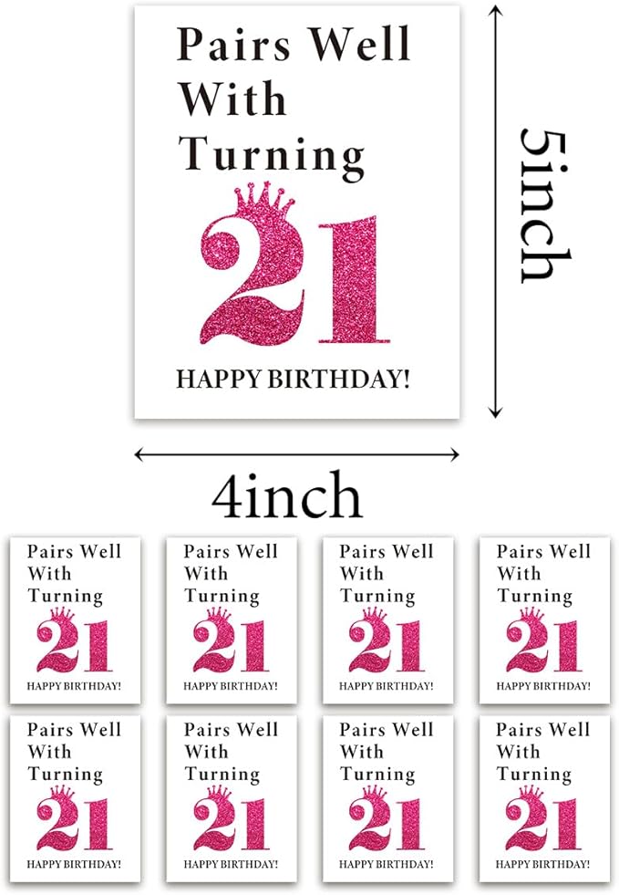 8 Pcs 21st Birthday Gifts for Her Him Wine Labels, 21 Year Old Birthday Gifts for Her Women Men Wine Bottle Stickers, Happy 21st Birthday Party Decorations for Her Him Wine Bottle Labels