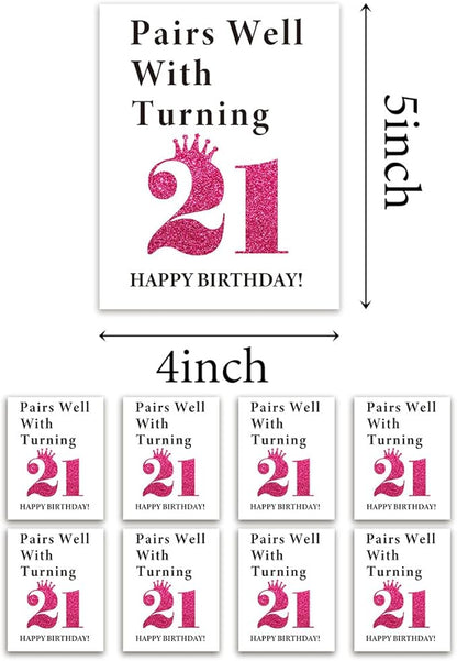 8 Pcs 21st Birthday Gifts for Her Him Wine Labels, 21 Year Old Birthday Gifts for Her Women Men Wine Bottle Stickers, Happy 21st Birthday Party Decorations for Her Him Wine Bottle Labels