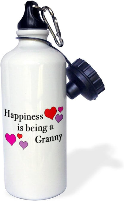 3dRose "Happiness Is Being A Granny" Sports Water Bottle, 21 oz, White