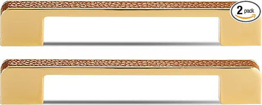 Leather Handle Brass Leather Handle Nordic Minimalist Style Handle Wardrobe Dressing Table Bedroom Living Room Kitchen Handle Hardware Furniture - 2 Pack (Brown, 96mm(3-3/4in))