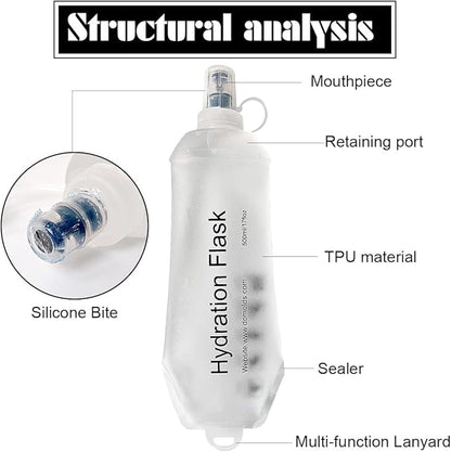 Transparent Frosted Texture Soft Flask, TPU Foldable Running Hydration Flask, for Hydration Packs/Running Vests-Running, Hiking, Cycling Folding Bottle-5 oz (150 ml)