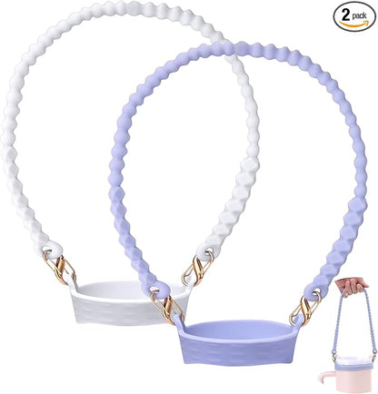 2PCS Water Bottle Handle - Strap Carrier Soft and Durable Silicone Water Bottle Sling Fits Most 8-40oz Bottles(W+P)